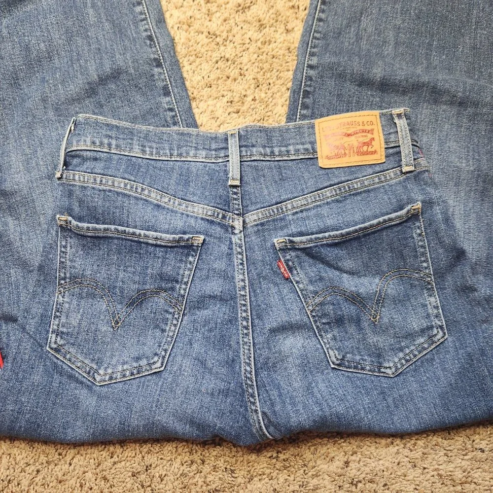 Levis Mile High Red Stripe Cropped Wide Leg Jeans